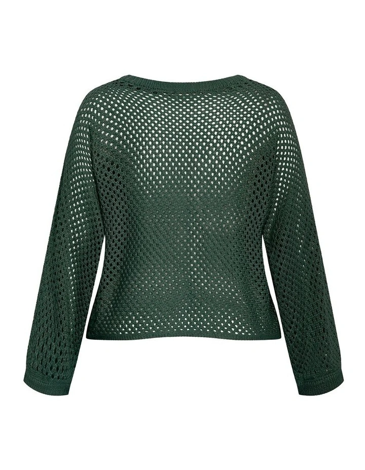 Crochet Knit Long Sleeve Top in Forest Green image 4
