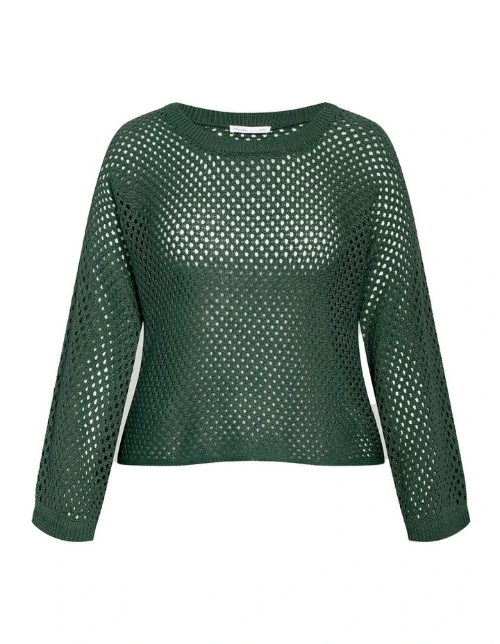 Crochet Knit Long Sleeve Top in Forest Green image 5