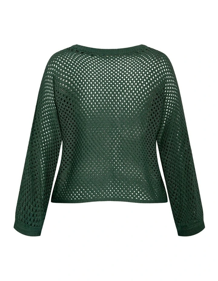 Crochet Knit Long Sleeve Top in Forest Green image 6