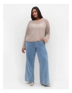 Crochet Knit Long Sleeve Top in Stone