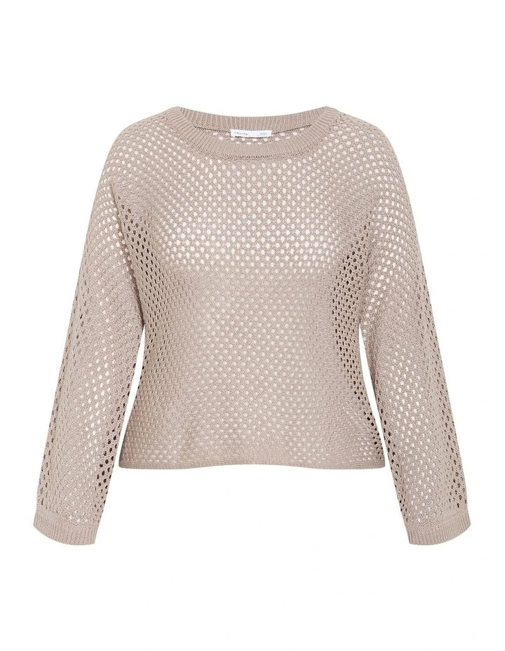 Crochet Knit Long Sleeve Top in Stone image 3