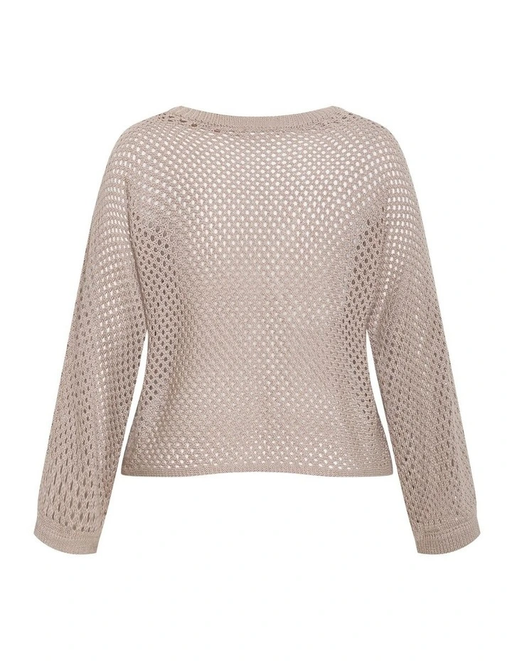 Crochet Knit Long Sleeve Top in Stone image 4