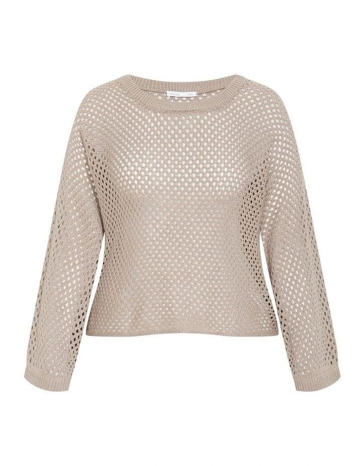 Crochet Knit Long Sleeve Top in Stone image 5