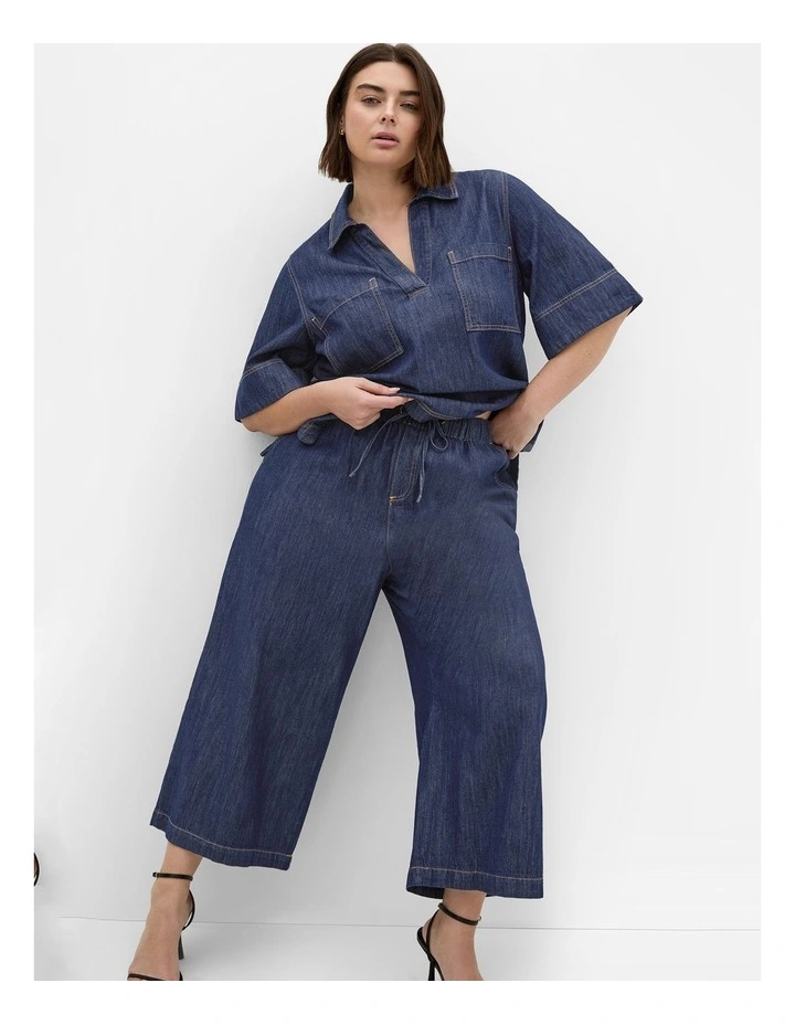 Tia Crop Denim Pant in Blue image 3