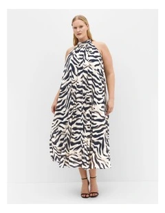 Aida Print Pleat Maxi Dress in Zebra