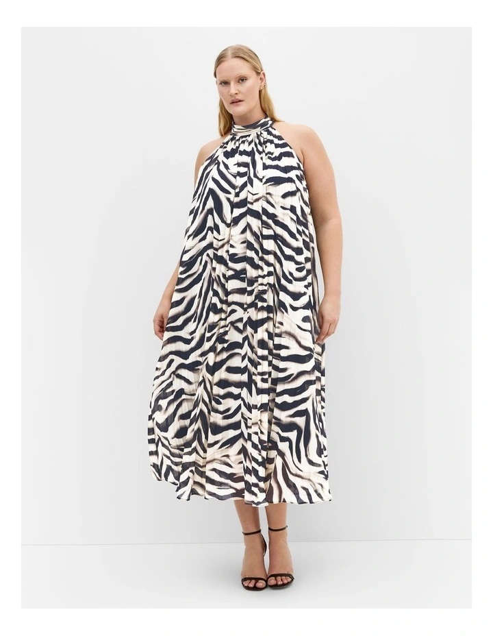 Aida Print Pleat Maxi Dress in Zebra image 1