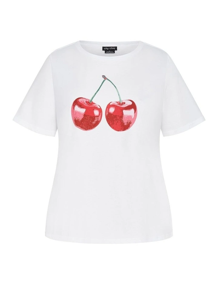 Bianca Cherry Cotton Tee in White image 3