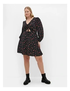 Jolene Long Sleeve Rose Print Dress in Black