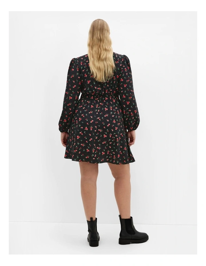 Jolene Long Sleeve Rose Print Dress in Black image 2