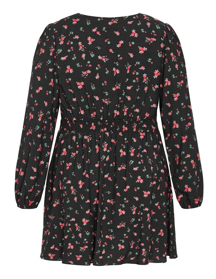 Jolene Long Sleeve Rose Print Dress in Black image 4