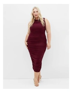 Halo Ruched Midi Dress in Red