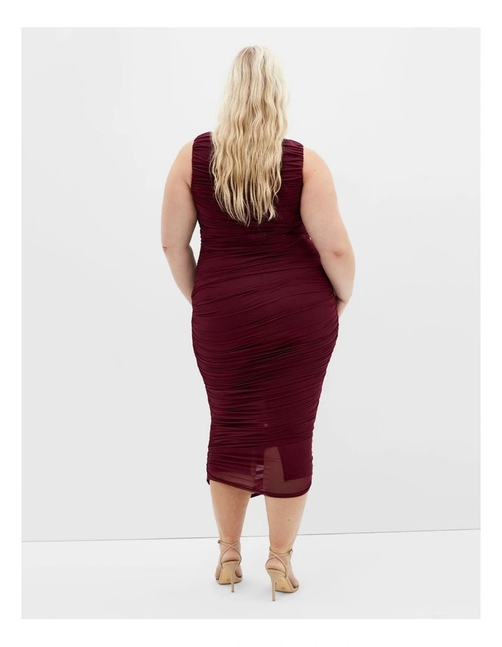 Halo Ruched Midi Dress in Red image 2
