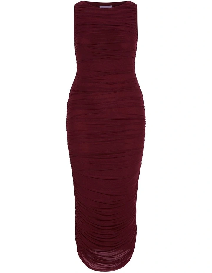 Halo Ruched Midi Dress in Red image 3