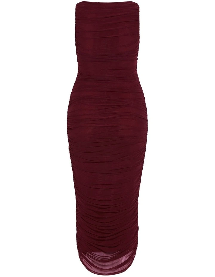 Halo Ruched Midi Dress in Red image 4