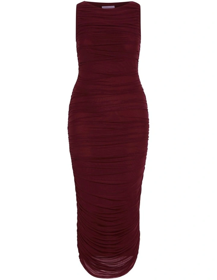 Halo Ruched Midi Dress in Red image 5