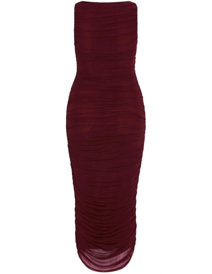 Halo Ruched Midi Dress in Red image 6