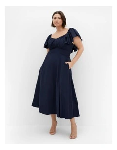 Alisia Tie-Back Midi Dress in Blue