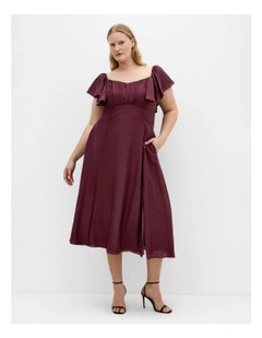 Alisia Tie-Back Midi Dress in Red