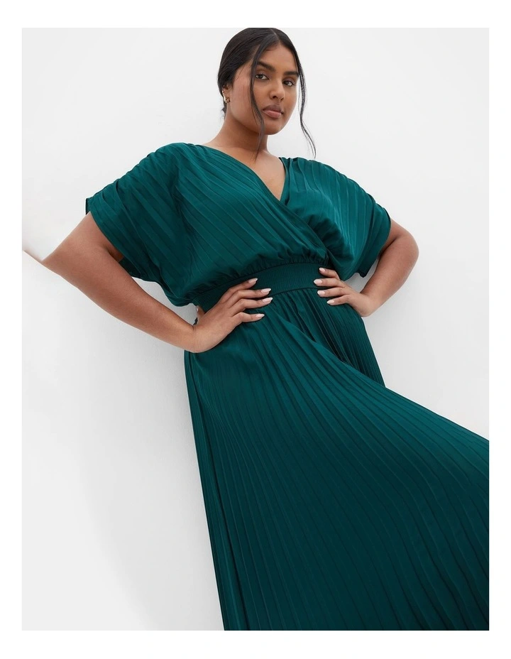 Elia Pleat Dress in Emerald image 2