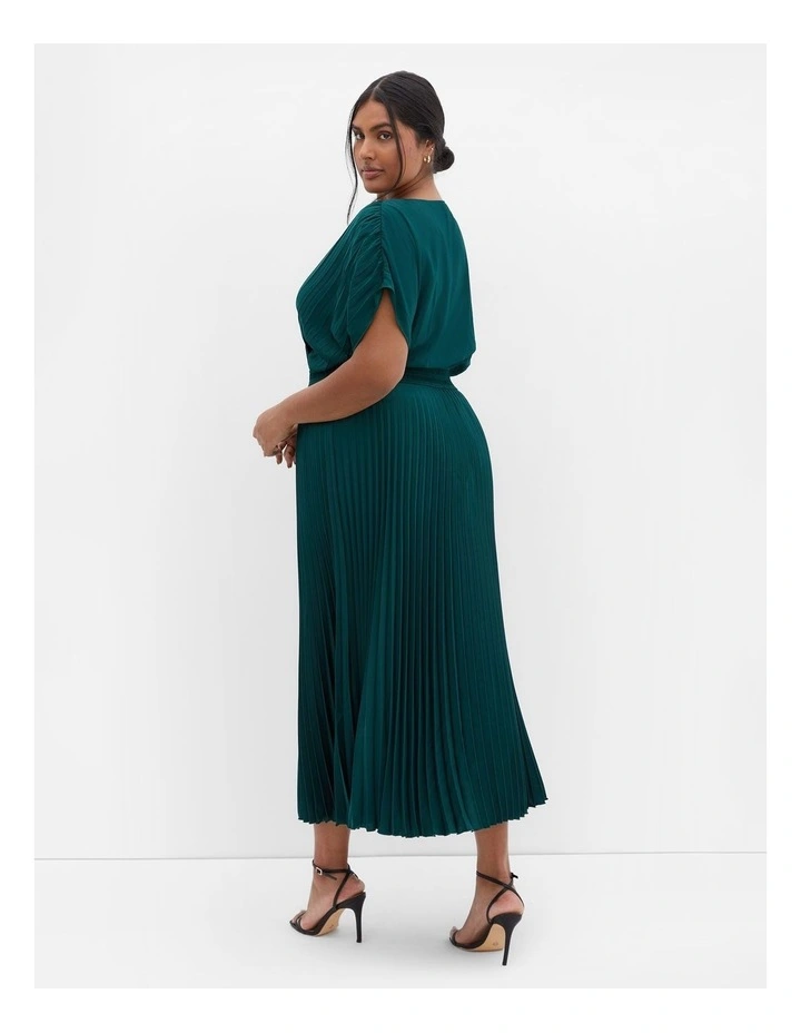 Elia Pleat Dress in Emerald image 3