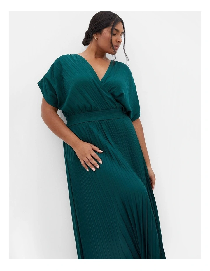 Elia Pleat Dress in Emerald image 4