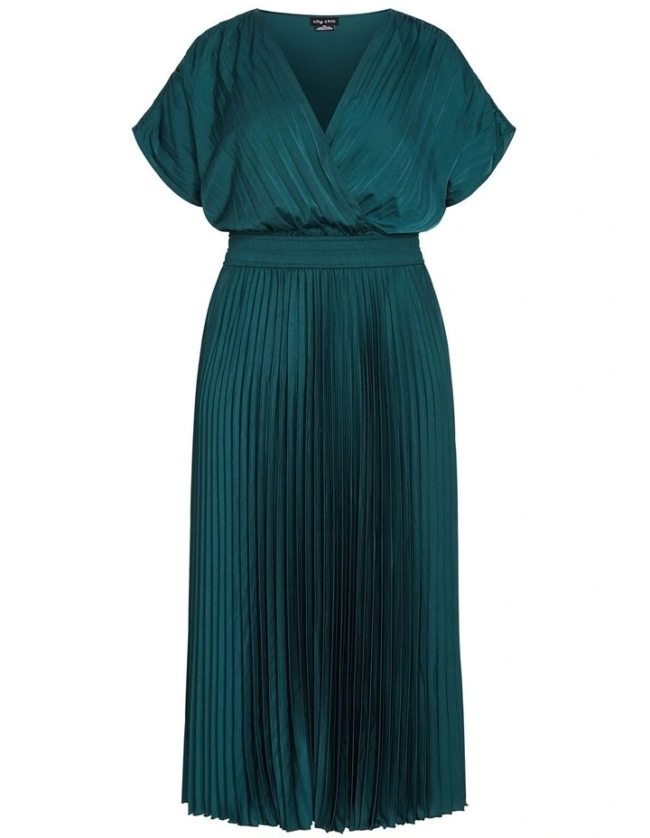 Elia Pleat Dress in Emerald image 5