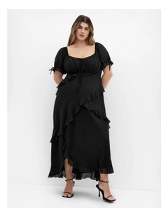 Shayla Ruffle Maxi Dress in Black