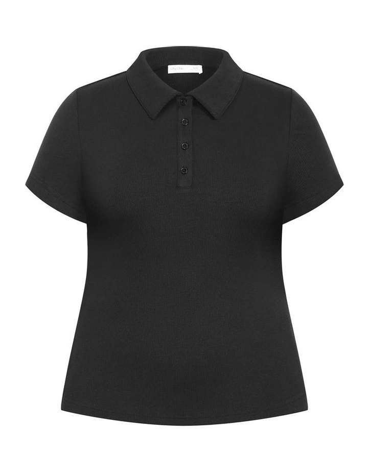 Polo Rib Tee in Black image 4
