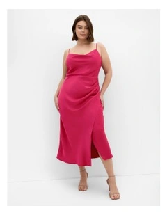 Mali Cowl Neck Slip Dress in Raspberry