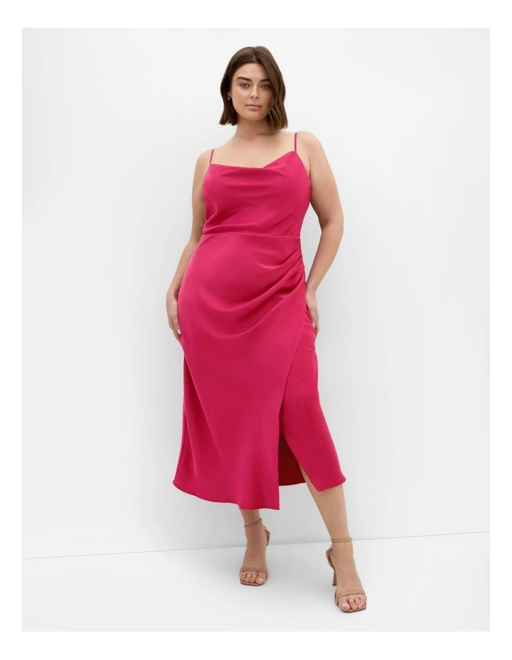 Mali Cowl Neck Slip Dress in Raspberry image 1