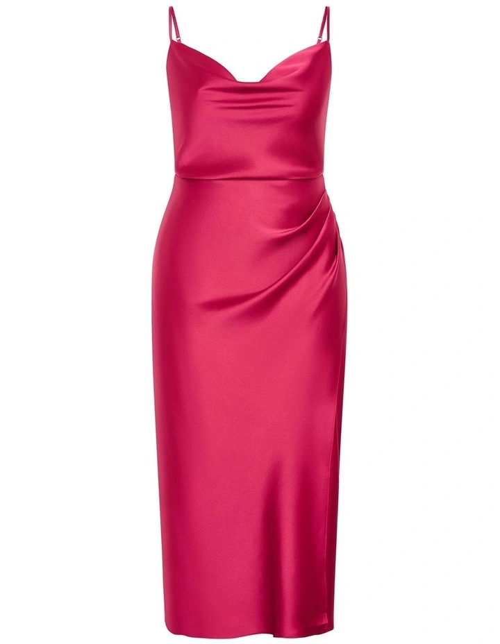 Mali Cowl Neck Slip Dress in Raspberry image 3