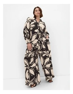 Bella Wide Leg Print Pant in Black