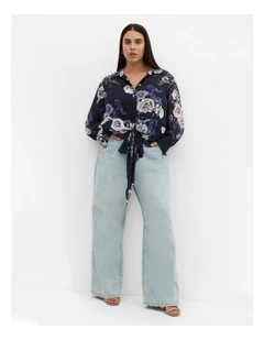 Janine Print Shirt in Navy