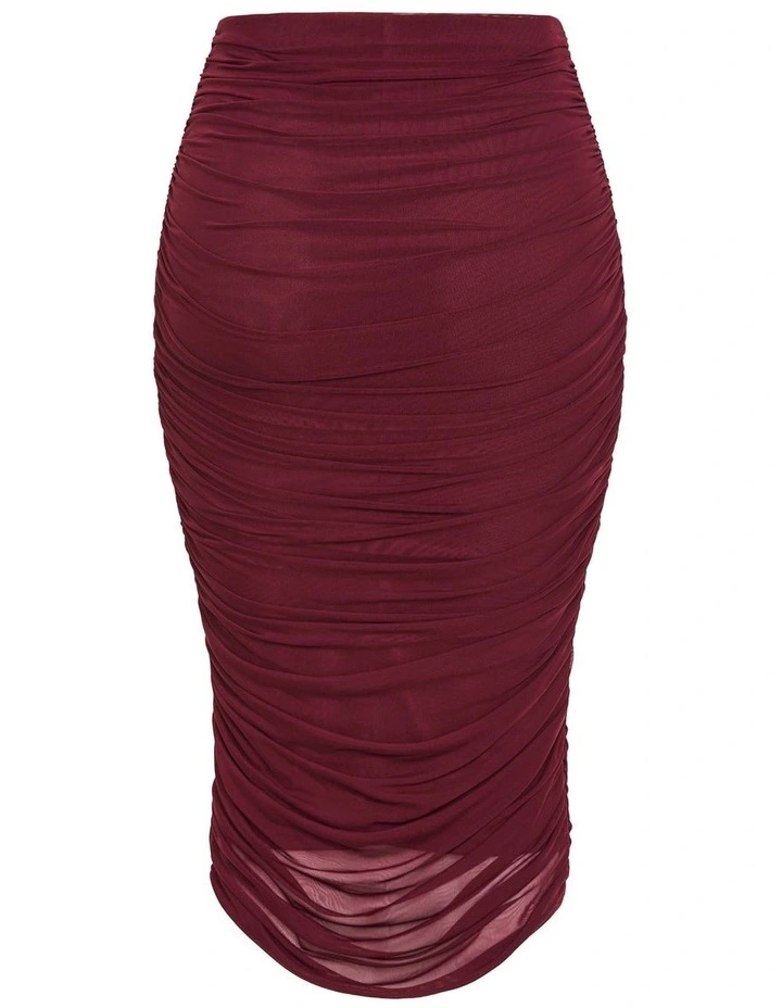 Anastasia Ruched Midi Skirt in Choc Cherry image 4