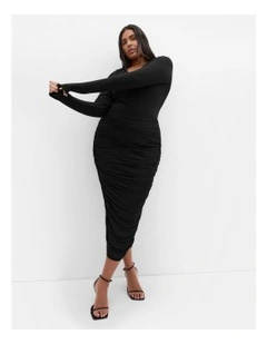 Anastasia Ruched Midi Skirt in Black