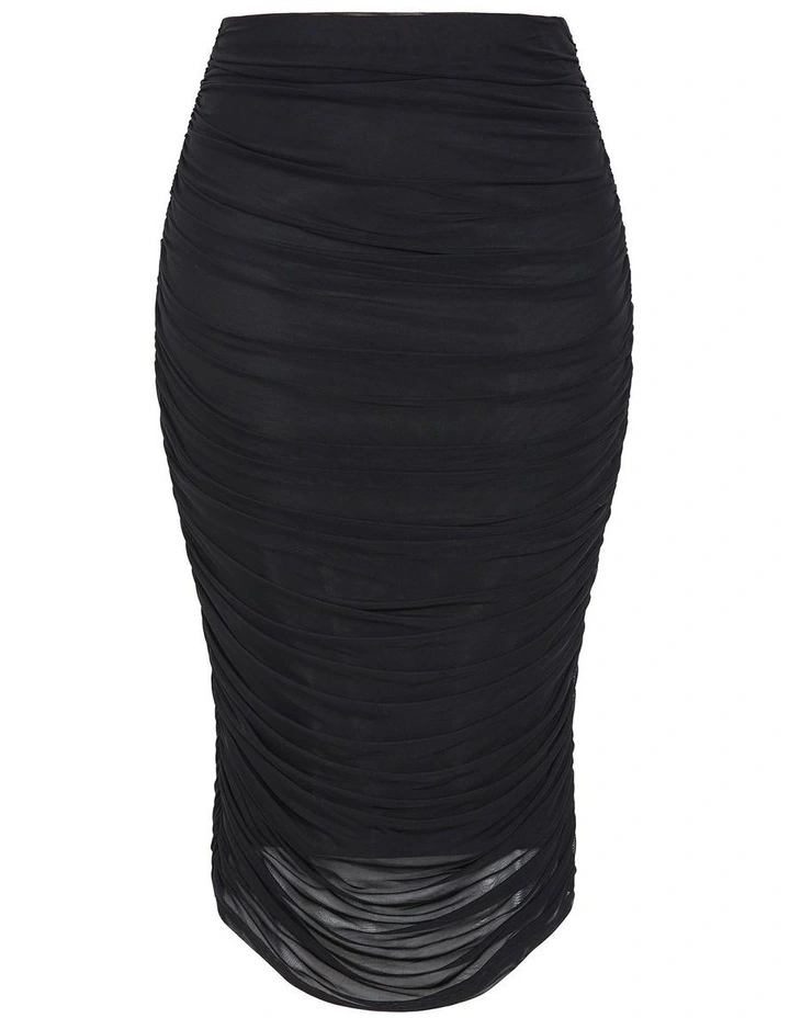 Anastasia Ruched Midi Skirt in Black image 3