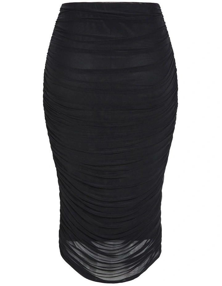 Anastasia Ruched Midi Skirt in Black image 4