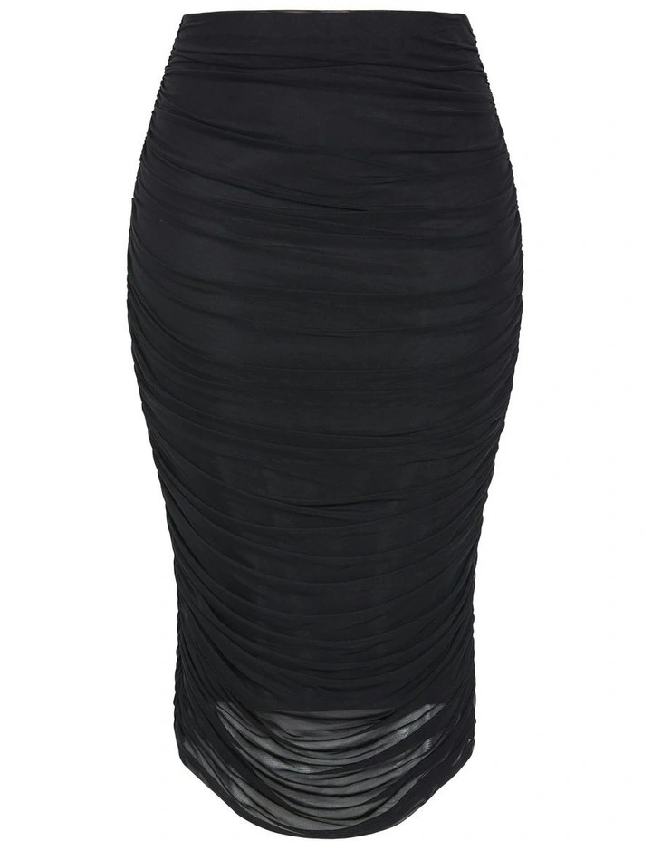 Anastasia Ruched Midi Skirt in Black image 5