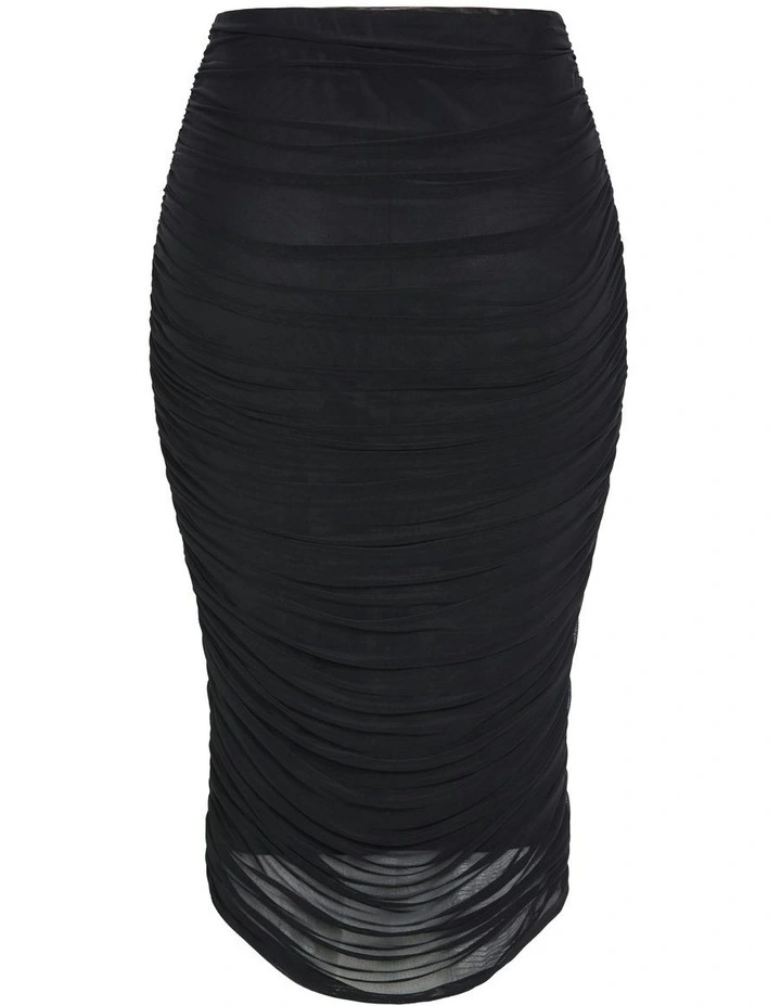 Anastasia Ruched Midi Skirt in Black image 6