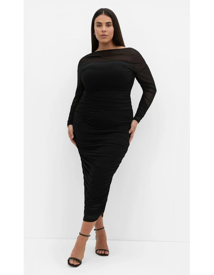 Anastasia Ruched Midi Skirt in Black image 7