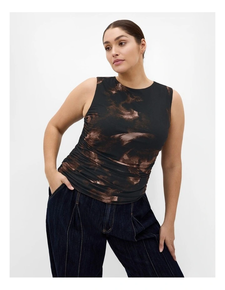 Lidia Ruched Print Top in Dark Chocolate image 1
