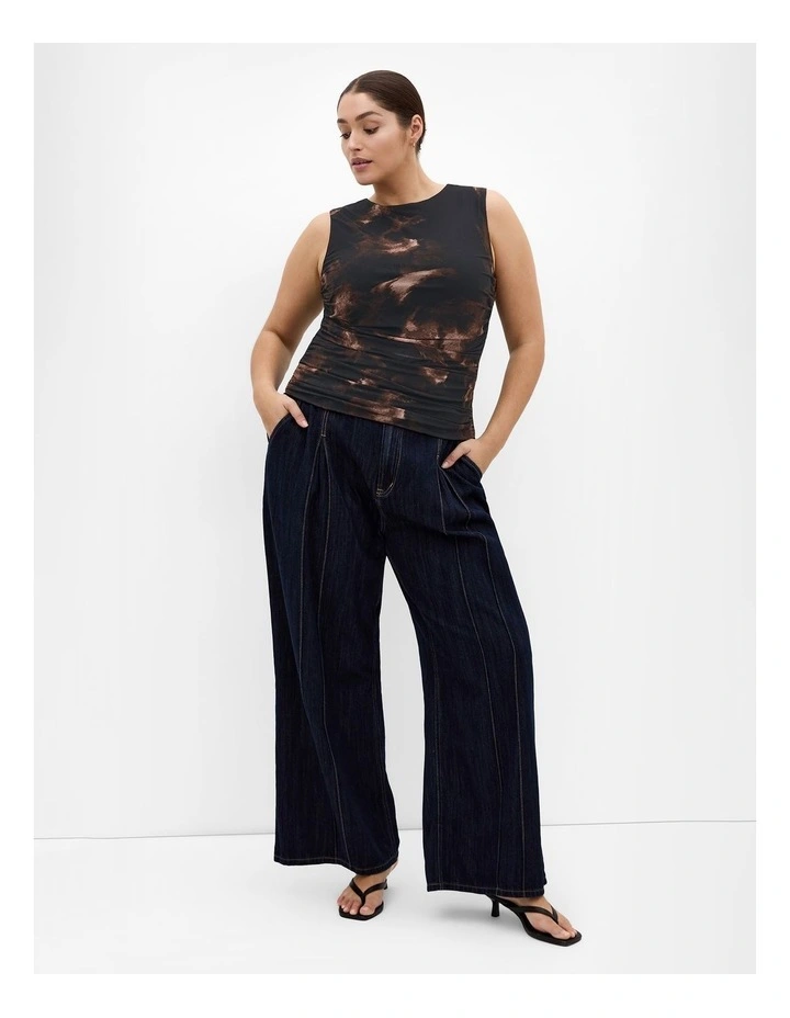 Lidia Ruched Print Top in Dark Chocolate image 2