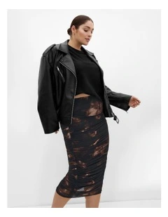 Livia Ruched Print Skirt in Dark Chocolate