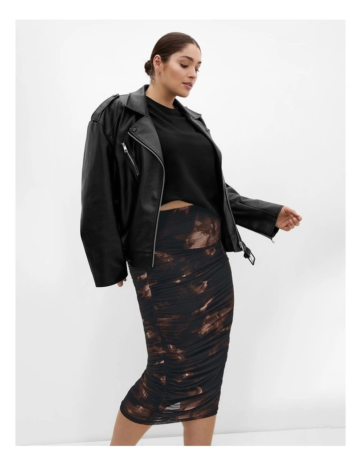 Livia Ruched Print Skirt in Dark Chocolate image 1
