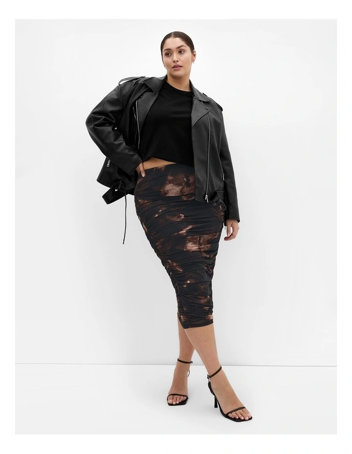 Livia Ruched Print Skirt in Dark Chocolate image 2