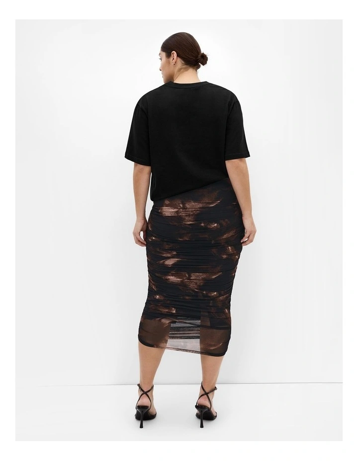 Livia Ruched Print Skirt in Dark Chocolate image 3