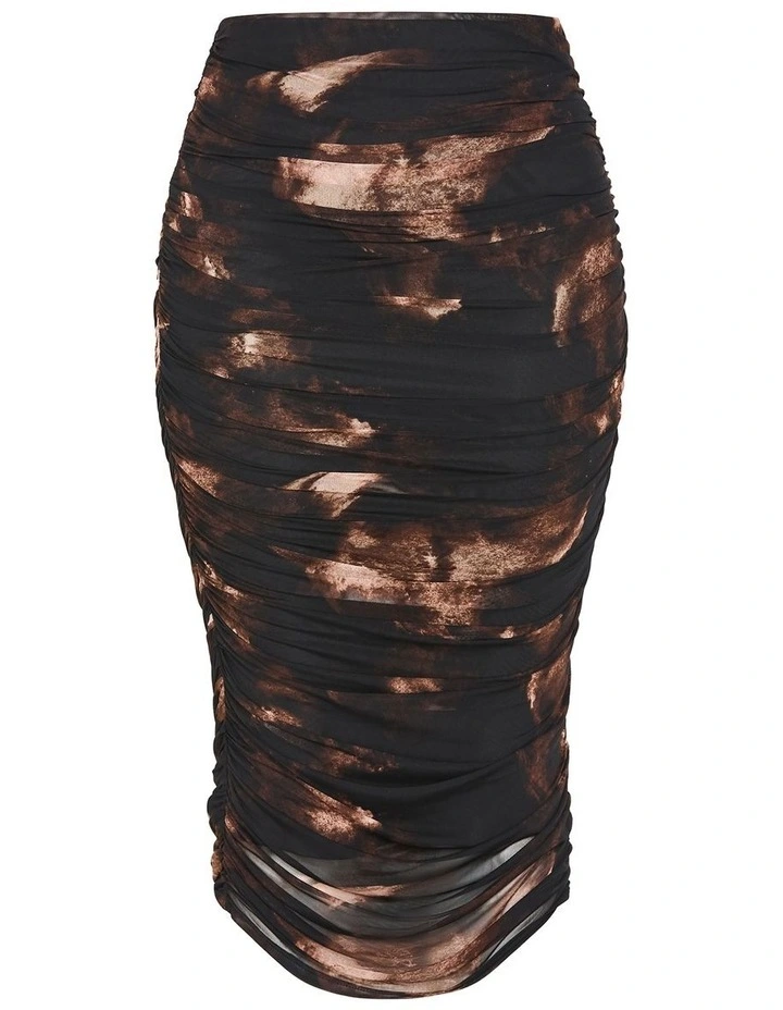 Livia Ruched Print Skirt in Dark Chocolate image 5