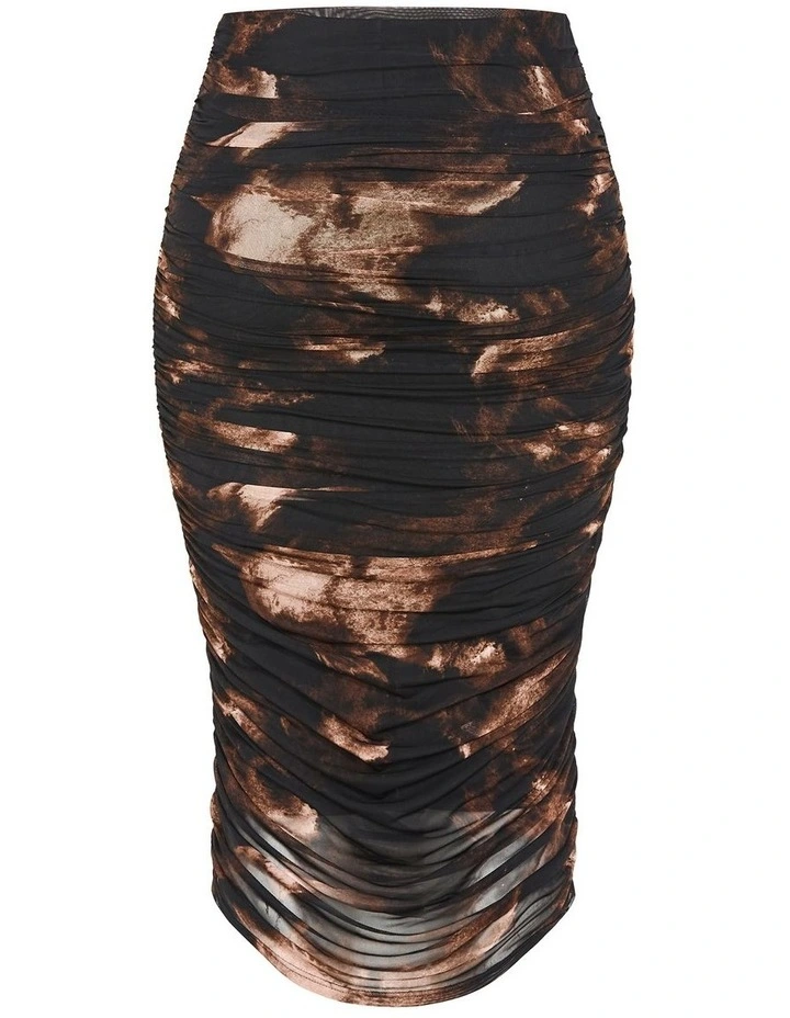 Livia Ruched Print Skirt in Dark Chocolate image 6