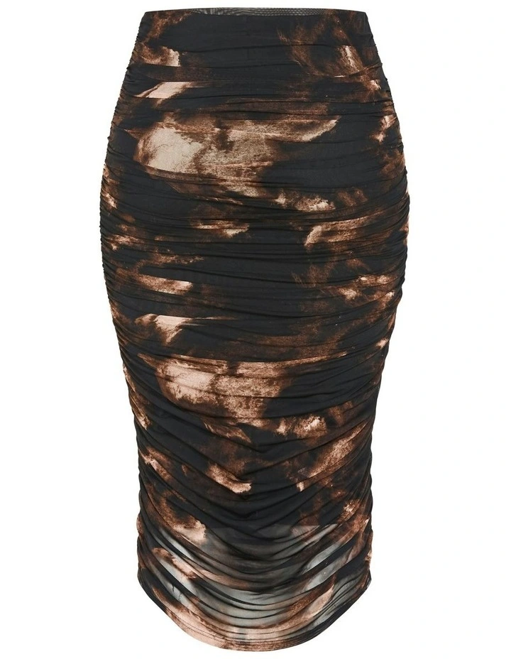 Livia Ruched Print Skirt in Dark Chocolate image 7