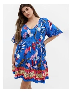Simona Print Puff Sleeve Mini Dress in Blue
